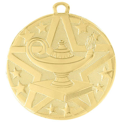 Lamp of Knowledge Superstar Medal - Gold, Silver, or Bronze | Engraved Superstar Knowledge Medallion - 2 Inch Wide Decade Awards