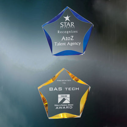 Luminary Star AcrylicTrophy | Blue or Gold | Personalized Acrylic Corporate Award | 5, 6 or 7 Inches Tall