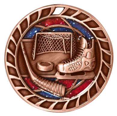 Personalized Hockey Medal and Ribbon | Gold, Silver or Bronze | 2.5 Inches Wide