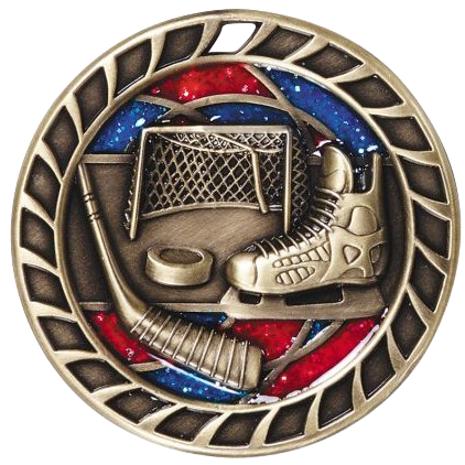 Personalized Hockey Medal and Ribbon | Gold, Silver or Bronze | 2.5 Inches Wide