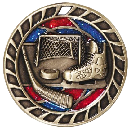 Personalized Hockey Medal and Ribbon | Gold, Silver or Bronze | 2.5 Inches Wide