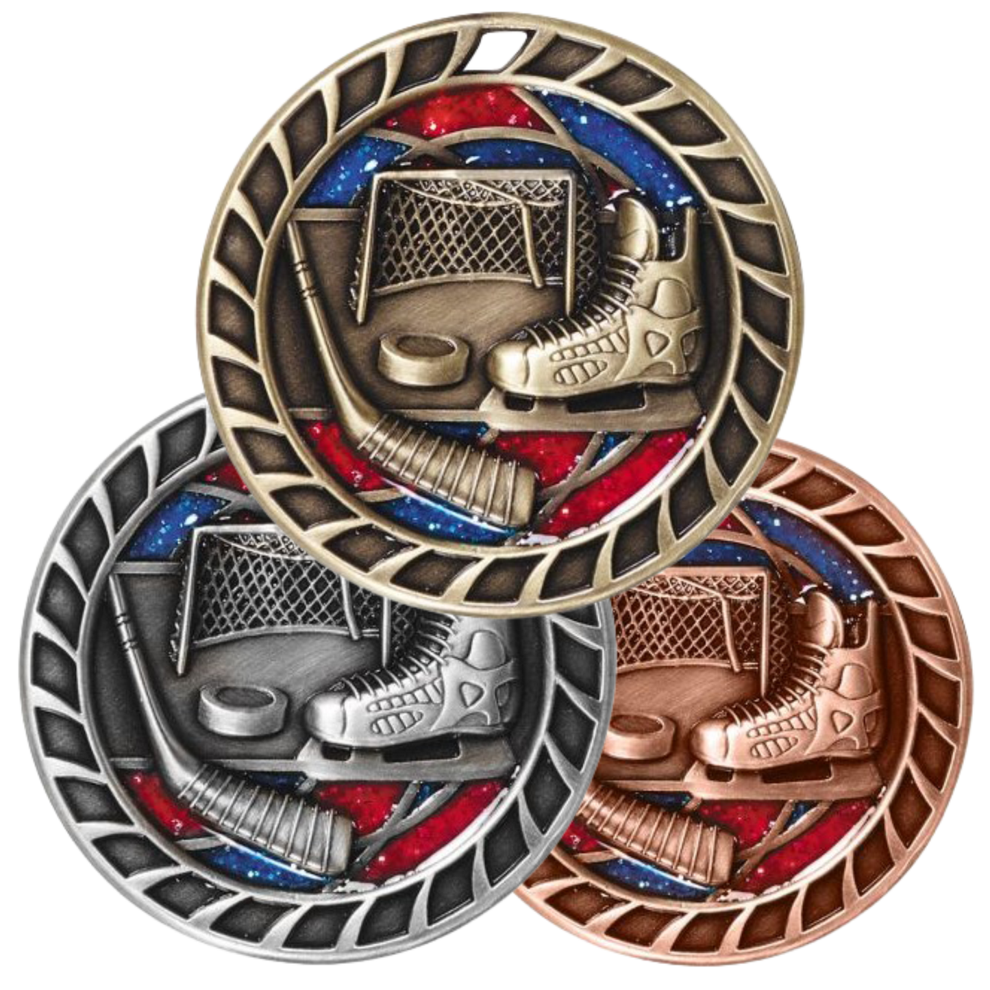 Personalized Hockey Medal with Ribbon | Gold, Silver or Bronze | 2.5 Inches Wide