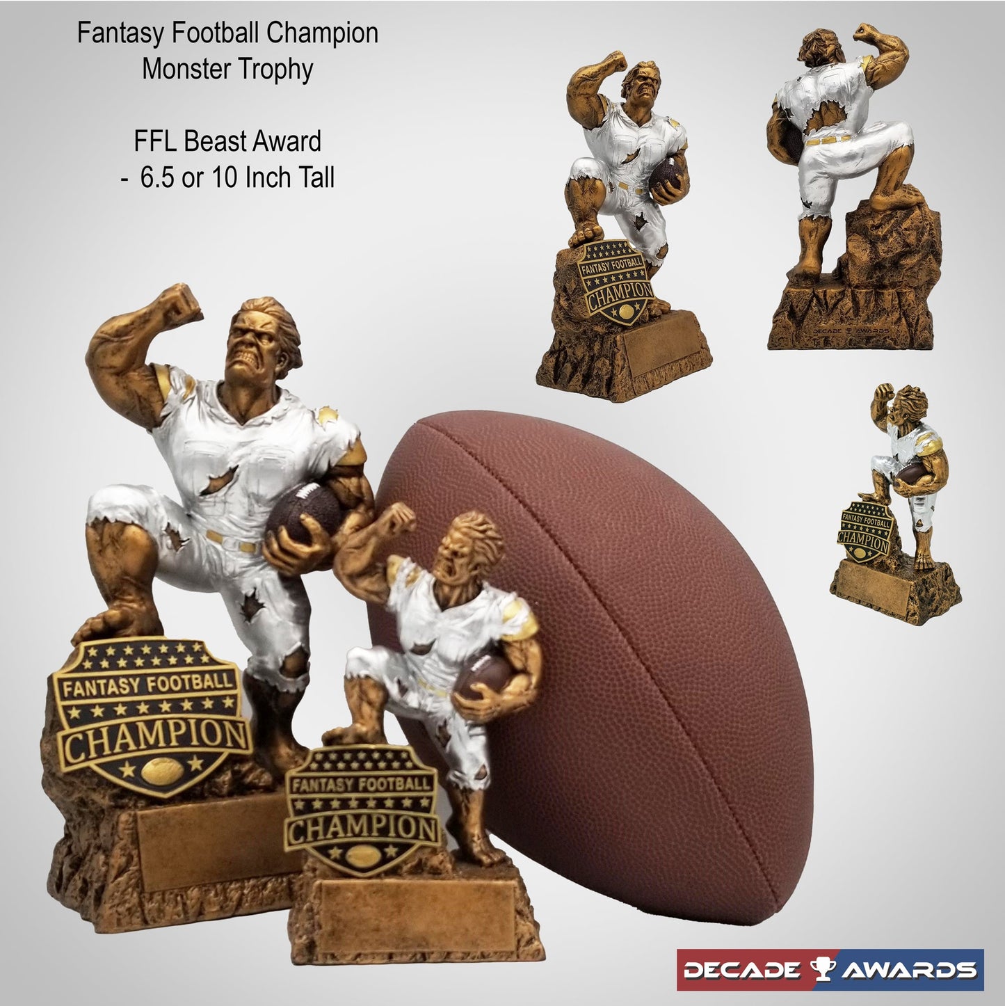 Fantasy Football Champion Monster Trophy - Beast Mode FFL Champion Trophy – Tribute to the Fantasy GOAT from Decade Awards - 6.5 or 10 Inch Tall
