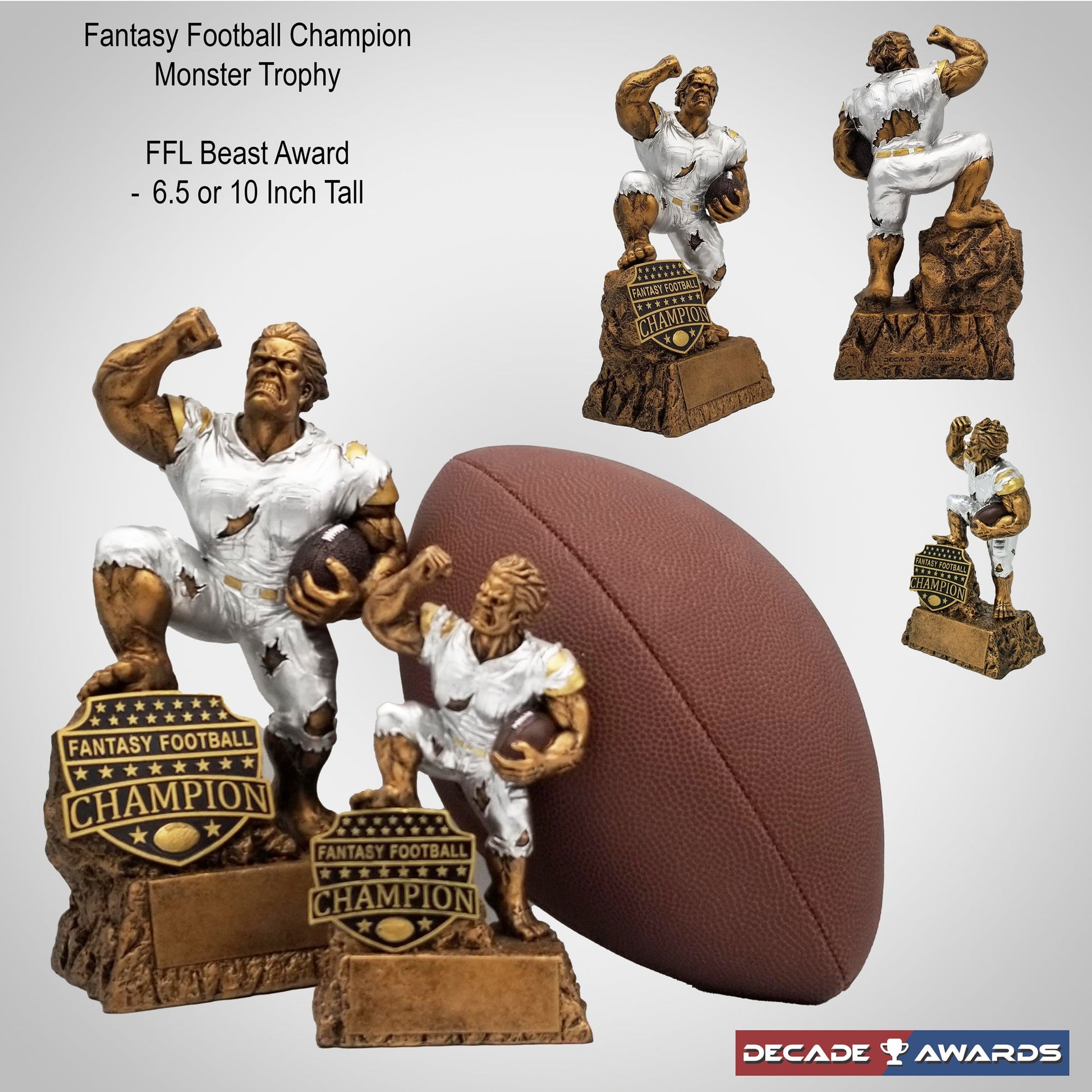 Fantasy Football Champion Monster Trophy - Beast Mode FFL Champion Trophy – Tribute to the Fantasy GOAT from Decade Awards - 6.5 or 10 Inch Tall
