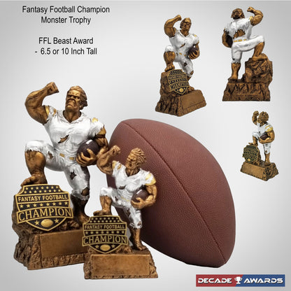 Fantasy Football Champion Monster Trophy - Beast Mode FFL Champion Trophy – Tribute to the Fantasy GOAT from Decade Awards - 6.5 or 10 Inch Tall