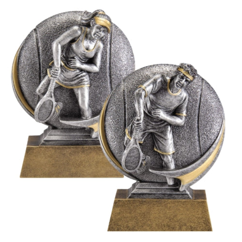 Tennis Trophy, Male or Female | Engraved Motion X Tennis Award - 5 Inch Tall Decade Awards