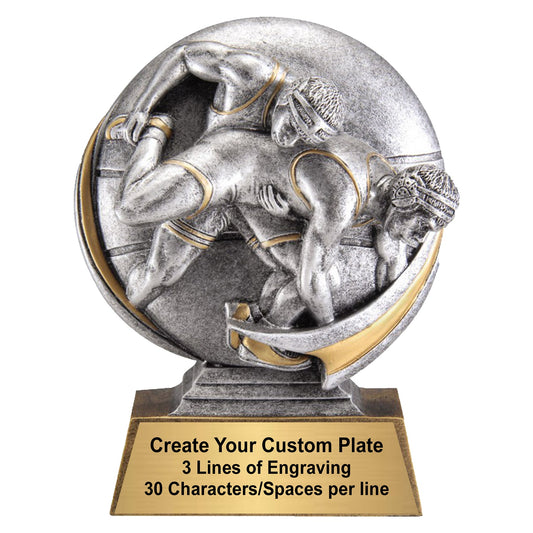 Engraved Motion X Wrestling Trophy with custom text – proudly presented by Decade Awards