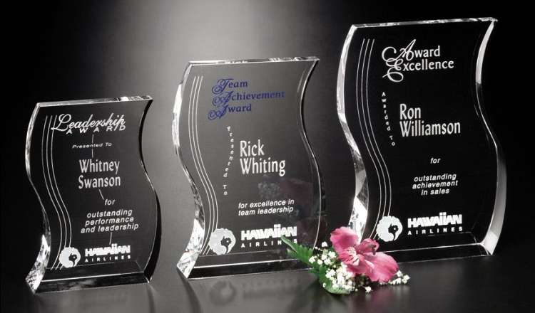 Malibu Crystal Corporate Award | Engraved Crystal Plaque - 6, 7.5 or 8 Inch Tall Decade Awards