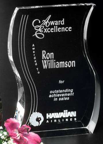 Malibu Crystal Corporate Award | Engraved Crystal Plaque - 6, 7.5 or 8 Inch Tall Decade Awards