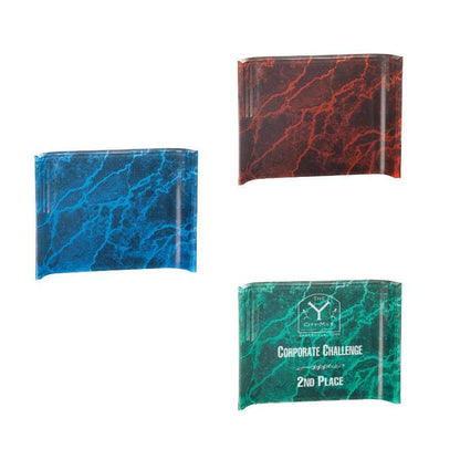 Marbleized Crescent Acrylic Award - Red, Blue or Green | Engraved Acrylic Award -4x6, 5x7 or 6x8 Inches Decade Awards