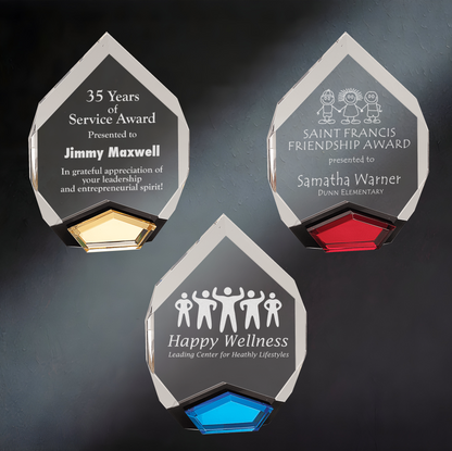 Marquis Acrylic Trophy | Blue, Gold or Red | Personalized Corporate Award | 8 or 9 Inches Tall