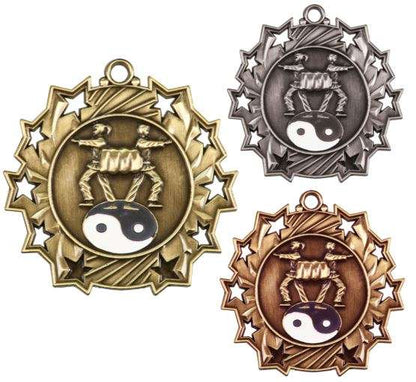 Martial Arts Ten Star Medal - Gold, Silver or Bronze | Engraved Karate 10 Star Medallion | 2.25 Inch Wide Decade Awards