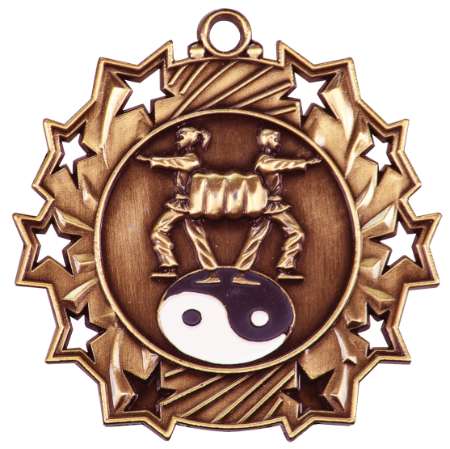 Martial Arts Ten Star Medal - Gold, Silver or Bronze | Engraved Karate 10 Star Medallion | 2.25 Inch Wide Decade Awards