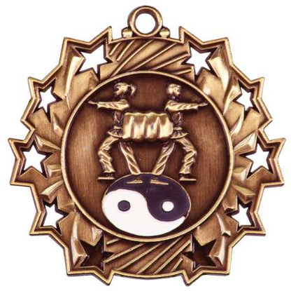 Martial Arts Ten Star Medal - Gold, Silver or Bronze | Engraved Karate 10 Star Medallion | 2.25 Inch Wide Decade Awards