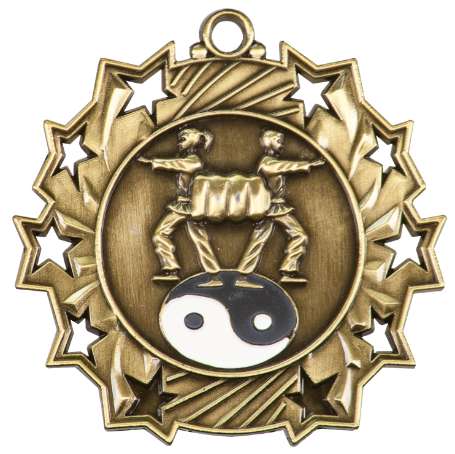 Martial Arts Ten Star Medal - Gold, Silver or Bronze | Engraved Karate 10 Star Medallion | 2.25 Inch Wide Decade Awards