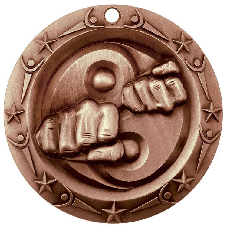 Martial Arts World Class Medal - Gold, Silver or Bronze | Engraved Karate Medallion - 3 Inch Wide Decade Awards