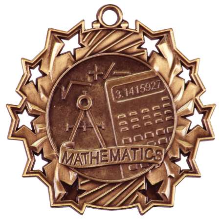 Math Ten Star Medal - Gold, Silver or Bronze | Engraved Mathematics 10 Star Medallion | 2.25 Inch Wide Decade Awards
