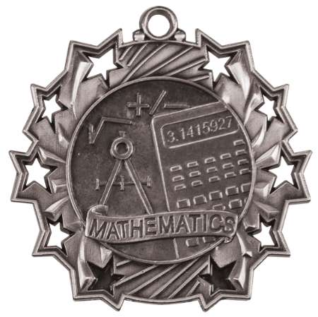 Math Ten Star Medal - Gold, Silver or Bronze | Engraved Mathematics 10 Star Medallion | 2.25 Inch Wide Decade Awards