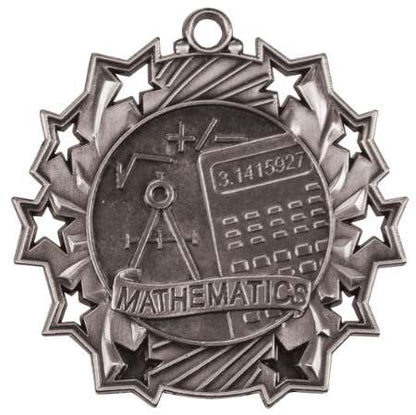 Math Ten Star Medal - Gold, Silver or Bronze | Engraved Mathematics 10 Star Medallion | 2.25 Inch Wide Decade Awards