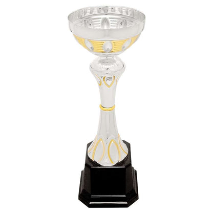 Metal Cup Trophy - Silver with Gold Accent | Engraved Corporate Cup Award - 9.75", 10.75" or 16.5" Tall Decade Awards