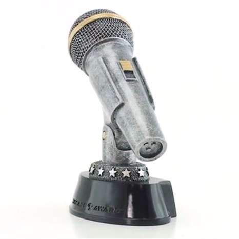 Silver Microphone Trophy - Karaoke Singer DJ Announcer Mic Award with free engraving - 6 Inch Tall Decade Awards