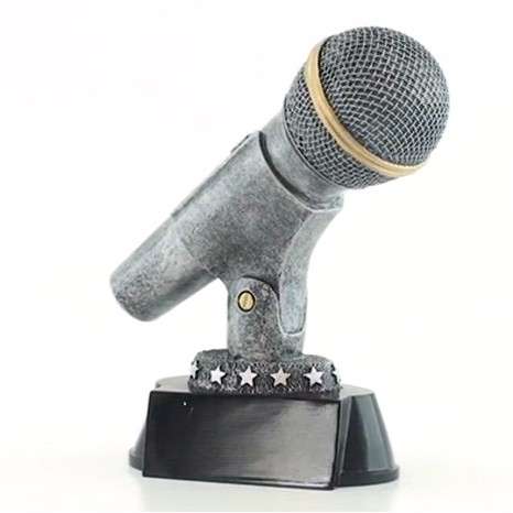 Silver Microphone Trophy - Karaoke Singer DJ Announcer Mic Award with free engraving - 6 Inch Tall Decade Awards