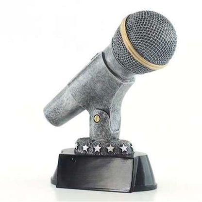 Silver Microphone Trophy - Karaoke Singer DJ Announcer Mic Award with free engraving - 6 Inch Tall Decade Awards
