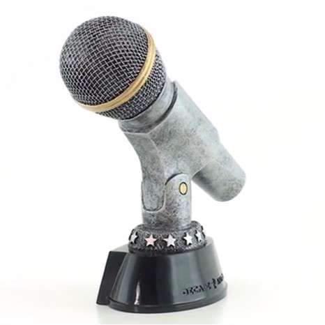 Silver Microphone Trophy - Karaoke Singer DJ Announcer Mic Award with free engraving - 6 Inch Tall Decade Awards