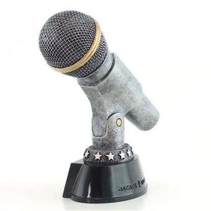 Silver Microphone Trophy - Karaoke Singer DJ Announcer Mic Award with free engraving - 6 Inch Tall Decade Awards