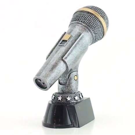 Silver Microphone Trophy - Karaoke Singer DJ Announcer Mic Award with free engraving - 6 Inch Tall Decade Awards