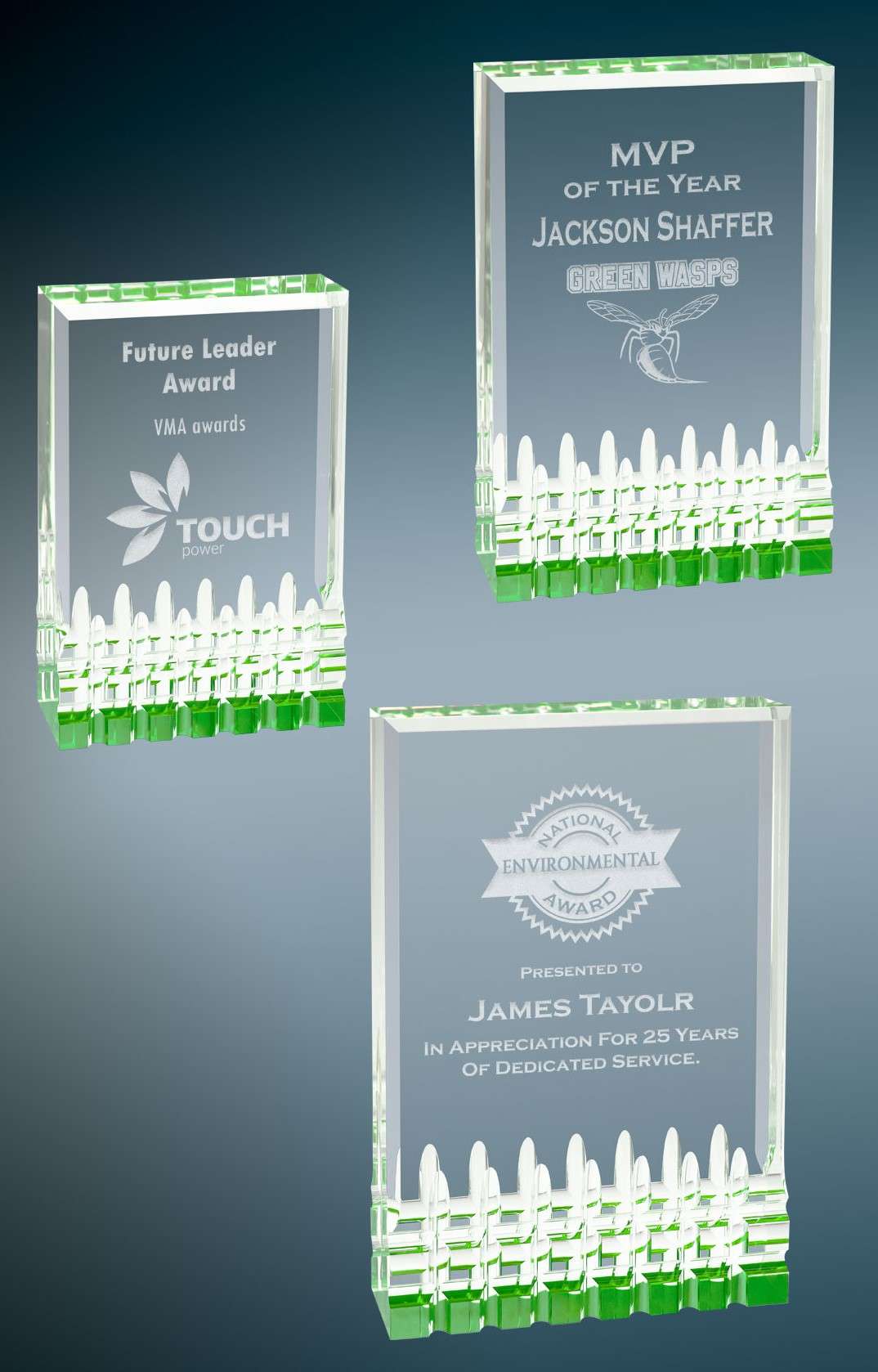 Mirage Acrylic Award - Blue, Gold, Green or (new) RED | Engraved Acrylic Corporate Trophy - 5, 6 or 7 Inch Tall Decade Awards