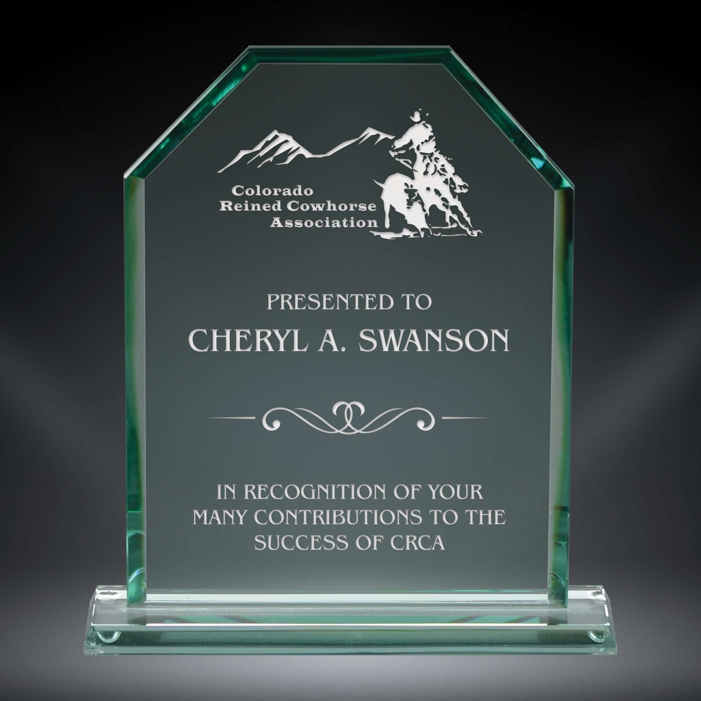 Monarch Glass Plaque Trophy | Engraved Jade Glass Corporate Award - 6.5", 7.5" or 8.5" Tall Decade Awards