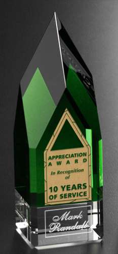Monolith Emerald Crystal Corporate Award | Engraved Green Crystal Pillar Award - 7", 9" or 11" Tall Decade Awards