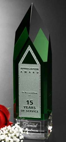 Monolith Emerald Crystal Corporate Award | Engraved Green Crystal Pillar Award - 7", 9" or 11" Tall Decade Awards