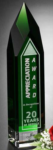 Monolith Emerald Crystal Corporate Award | Engraved Green Crystal Pillar Award - 7", 9" or 11" Tall Decade Awards
