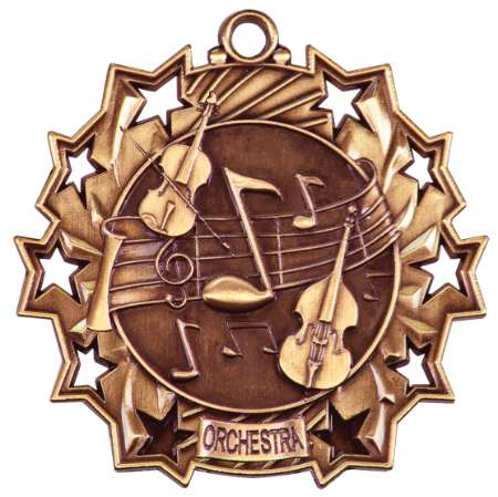 Orchestra Ten Star Medal - Gold, Silver or Bronze | Engraved Symphony 10 Star Medallion | 2.25 Inch Wide Decade Awards