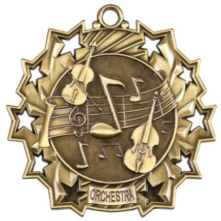 Orchestra Ten Star Medal - Gold, Silver or Bronze | Engraved Symphony 10 Star Medallion | 2.25 Inch Wide Decade Awards