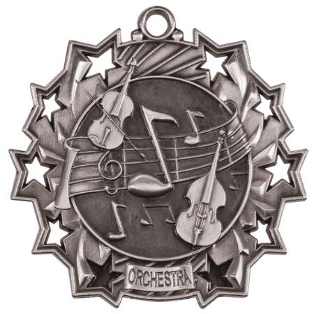 Orchestra Ten Star Medal - Gold, Silver or Bronze | Engraved Symphony 10 Star Medallion | 2.25 Inch Wide Decade Awards