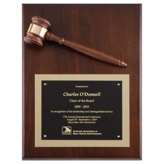 Gavel Plaque - 9" x 12" | Engraved Walnut Gavel Plaque Decade Awards P257