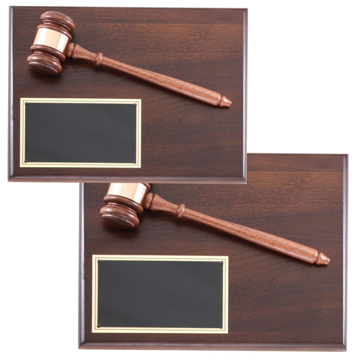 Gavel Plaque with Black Brass Achievement Plate - Genuine Walnut Decade Awards