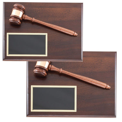 Gavel Plaque with Black Brass Achievement Plate - Genuine Walnut Decade Awards
