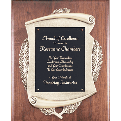 Scroll Plaque | Geniuine Walnut | Engraved Scroll Emblem | 3 sizes