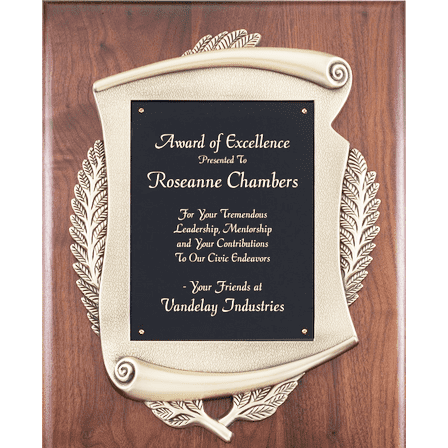 Scroll Plaque | Geniuine Walnut | Engraved Scroll Emblem | 3 sizes