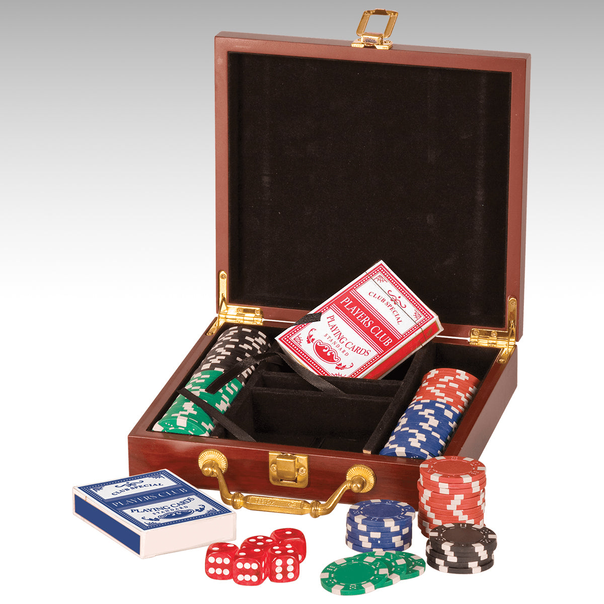 Poker Set 100 Chip - Rosewood Finish box with custom engraved plate Decade Awards
