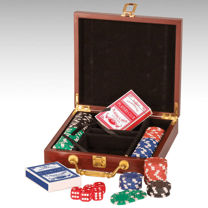 Poker Set 100 Chip - Rosewood Finish box with custom engraved plate Decade Awards