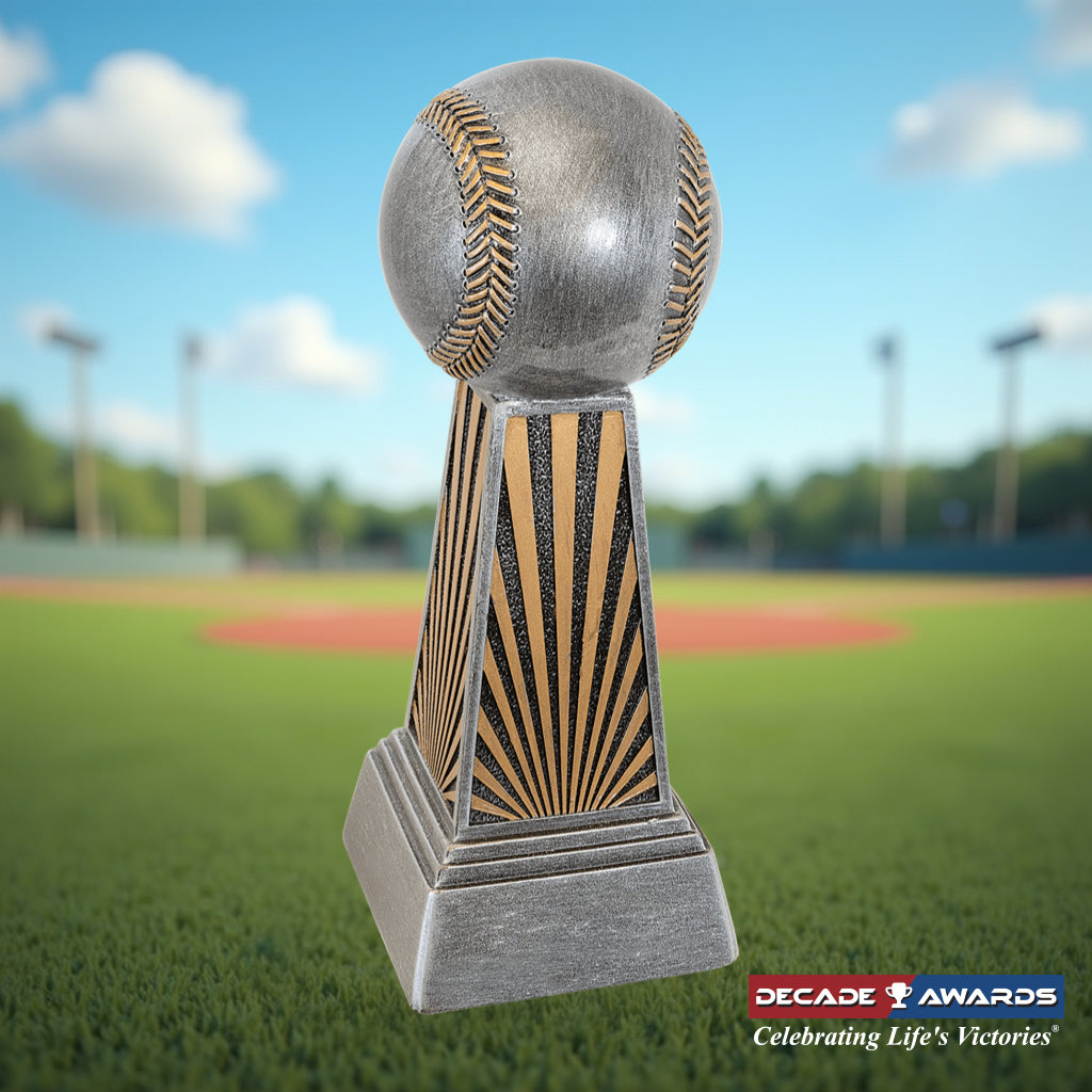 Baseball Trophy, Imperial Tower | Engraved Baseball Award - 6, 7.875 or 9.875 Inch Tall Decade Awards