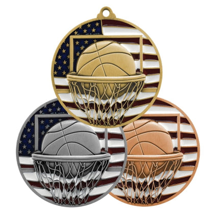 Basketball Patriotic Medal - Gold, Silver or Bronze | Engraved Basketball Medal - 2.75 Inch Decade Awards