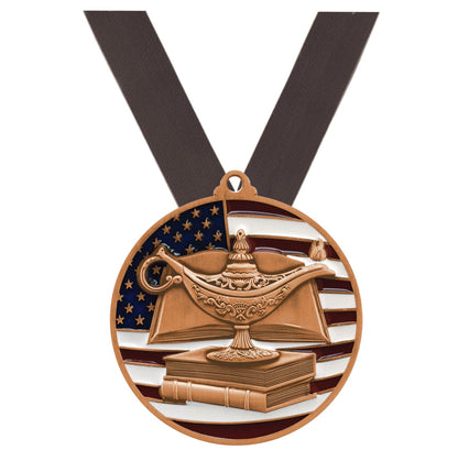 Academic Medal, Patriotic - Gold, Silver or Bronze | Engraved Scholastic Medal - 2.75 Inch Wide Decade Awards
- Bronze Academic Medal - Black Ribbon