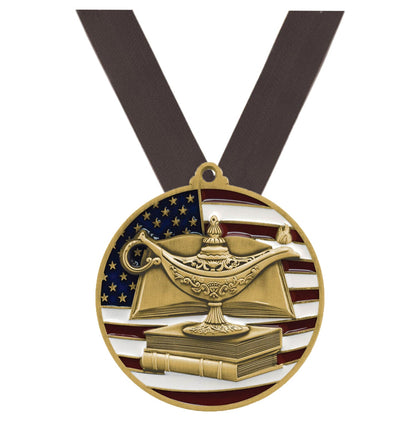 Academic Medal, Patriotic - Gold, Silver or Bronze | Engraved Scholastic Medal - 2.75 Inch Wide Decade Awards
- Gold Academic Medal - Black Ribbon