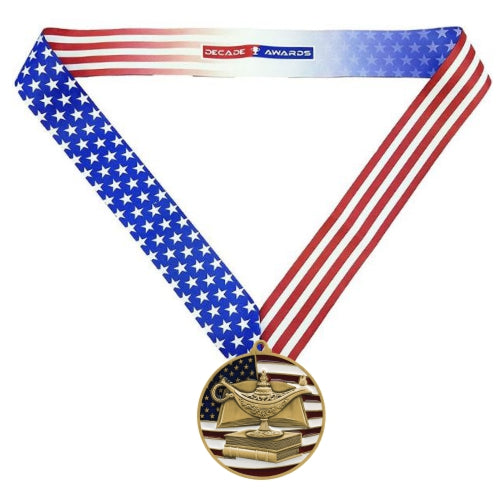 Academic Medal, Patriotic - Gold, Silver or Bronze | Engraved Scholastic Medal - 2.75 Inch Wide Decade Awards